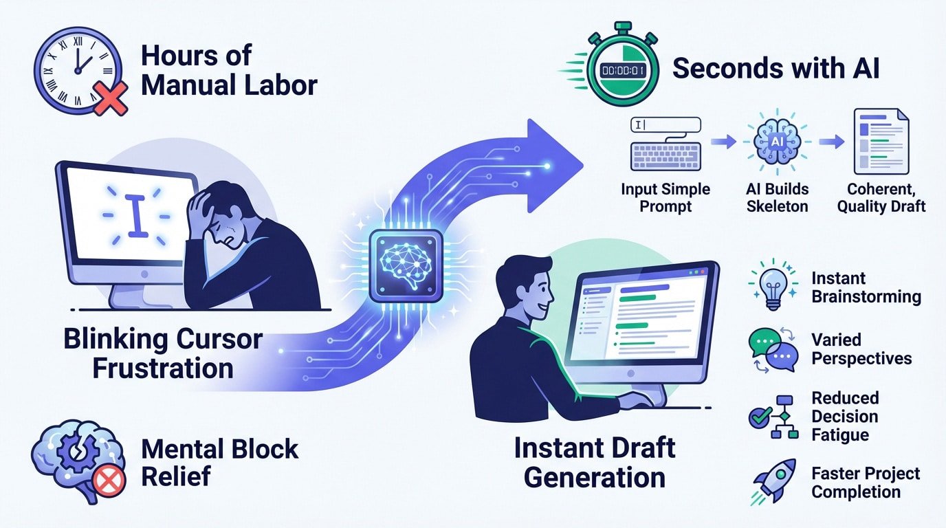 AI writing tool transforming a blank page into a structured article draft