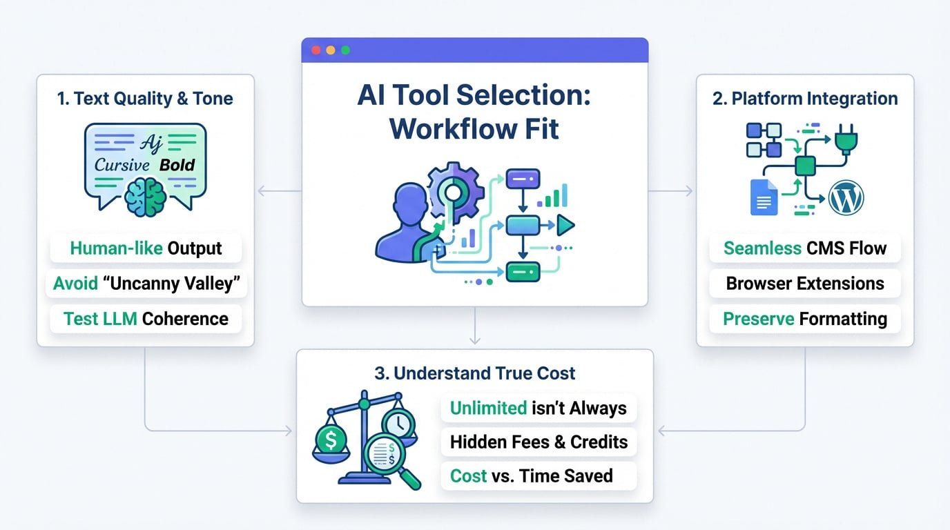 Criteria for selecting the right AI writing tool for your workflow