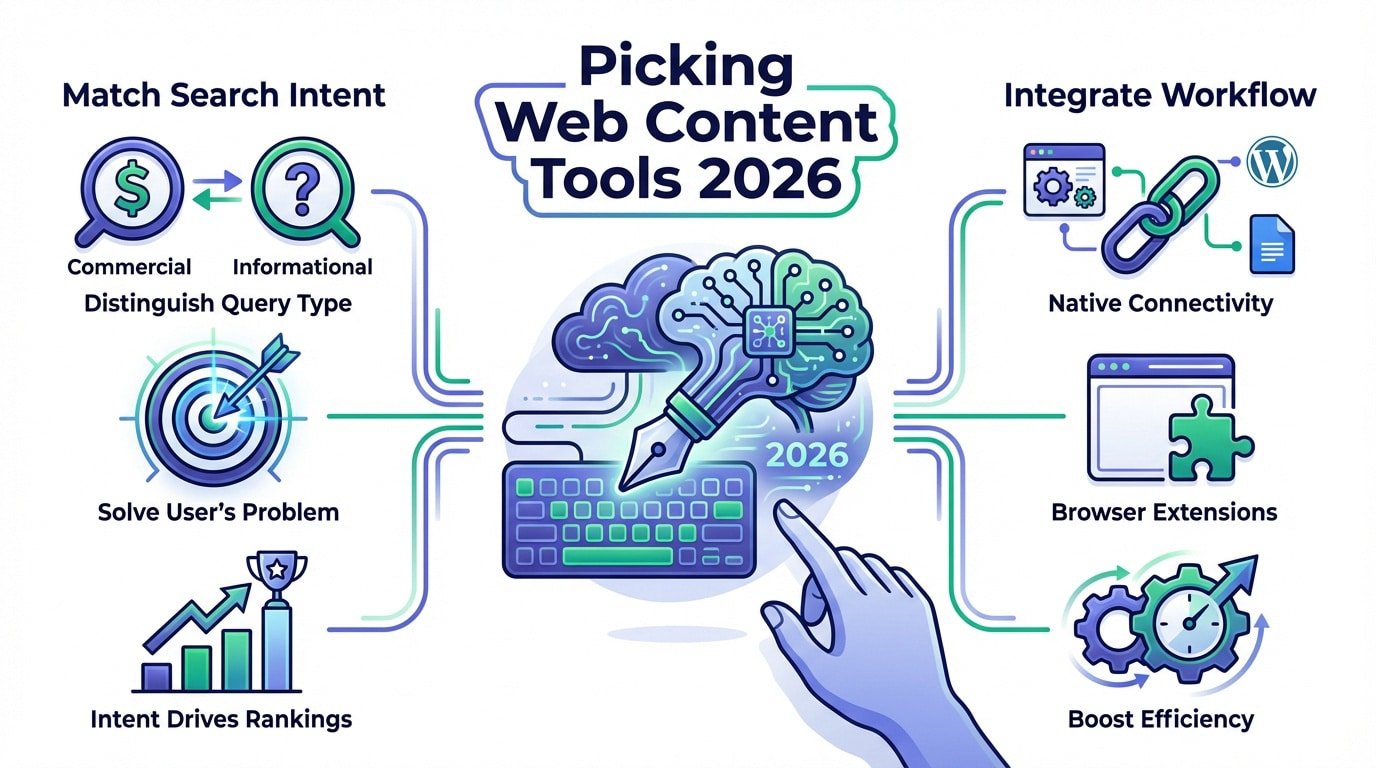 A professional choosing the best web content writing tool from a digital interface