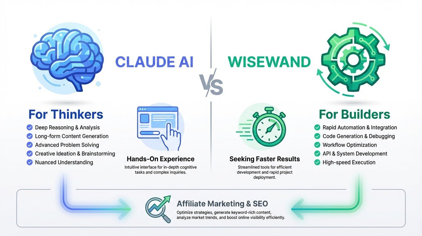 Comparison between Wisewand SEO automation and Claude AI assistant features