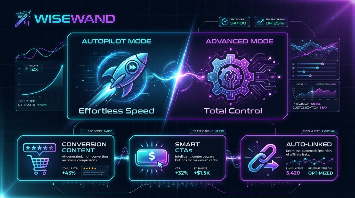 Comparison between Wisewand Autopilot and Advanced SEO dashboard settings