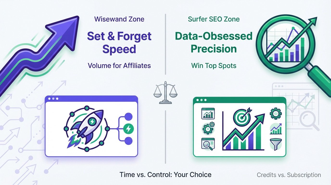 Comparison between Wisewand automation and Surfer SEO manual control
